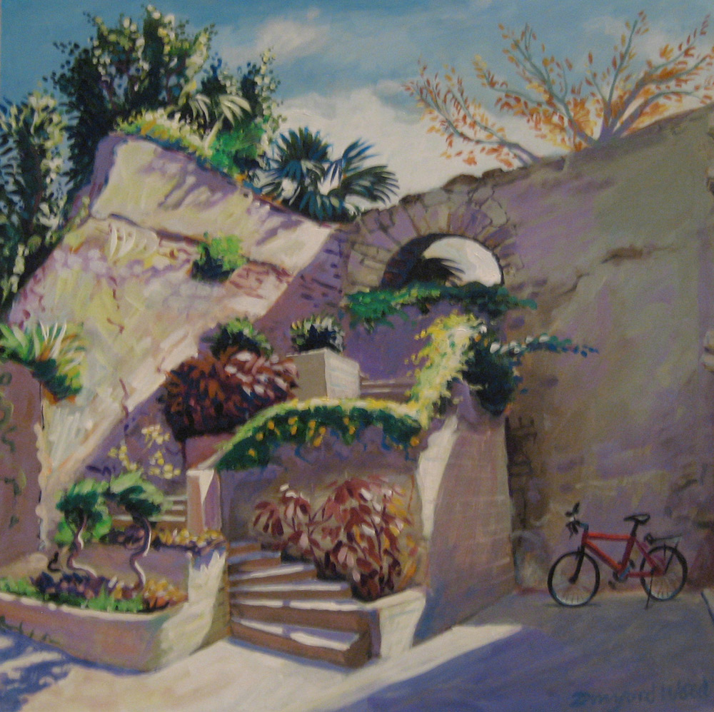 Red Bicycle - Hugh Dunford Wood Landscape Paintings