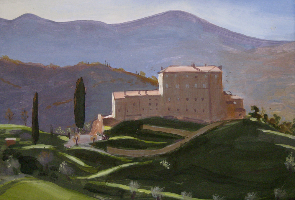 Tuscan Castle Italy - Hugh Dunford Wood Landscape Paintings