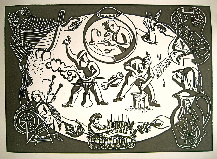 The Craftsmans Contract - Limited Edition Lino Cut Print by Hugh Dunford Wood